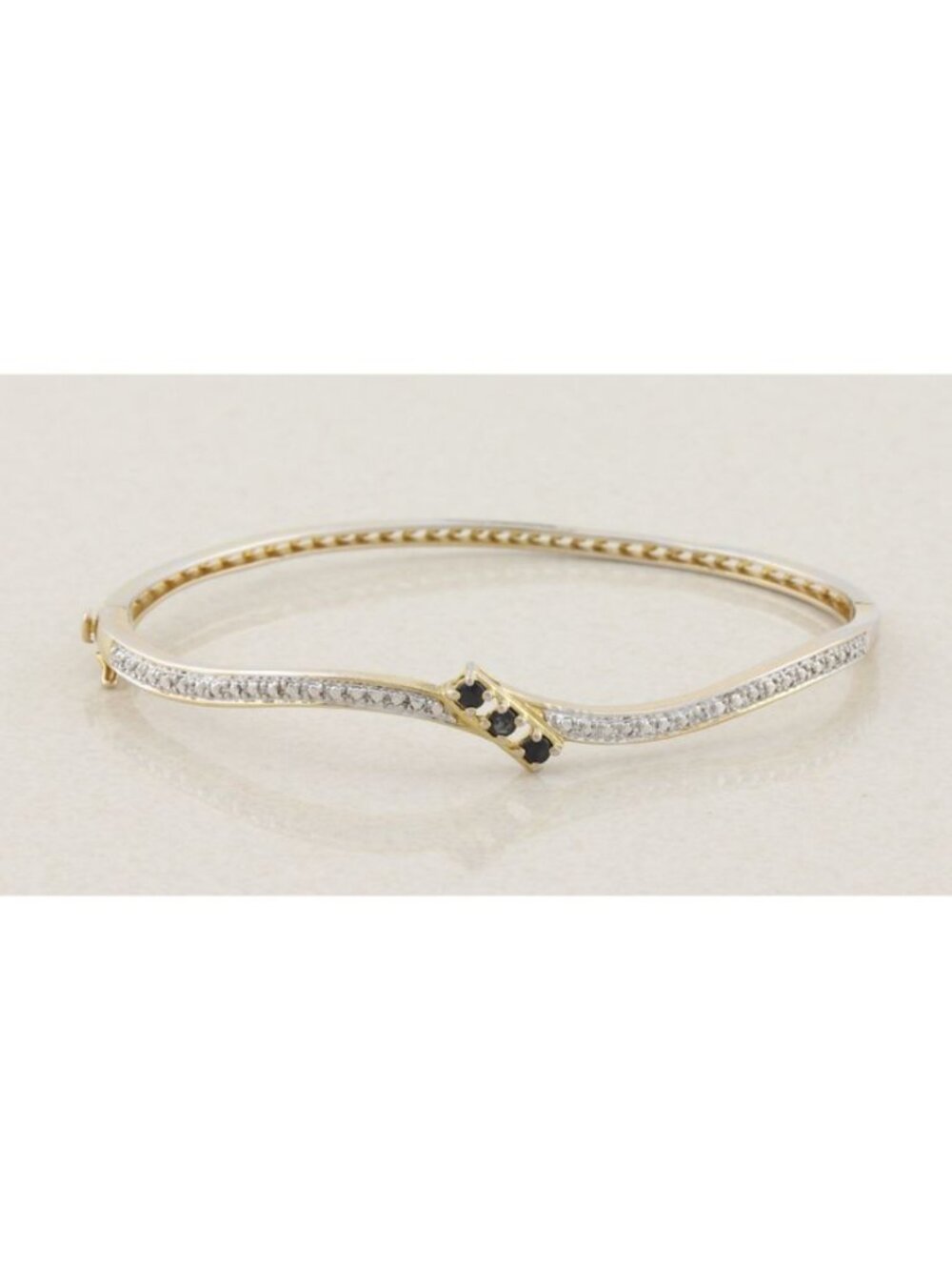 18k Gold Over Sterling Silver Natural Sapphire Bangle Bracelet Opens 7" inch